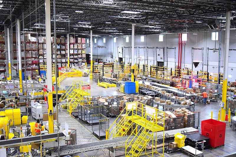 Staff photo by Robin Rudd / The huge Amazon fulfillment center processes orders at the Enterprise South facility in Chattanooga in this 2020 file photo.