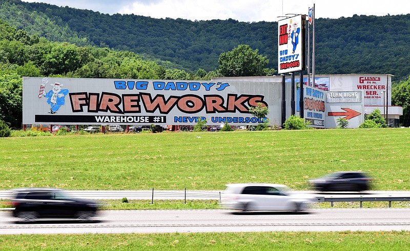 Staff Photo by Robin Rudd / Traffic, along Interstate 24, zooms past Big Daddy's Fireworks, just off exit 161 in Chattanooga, on July 1, 2021. Fourth of July weekend travel is expected to rebound this year.