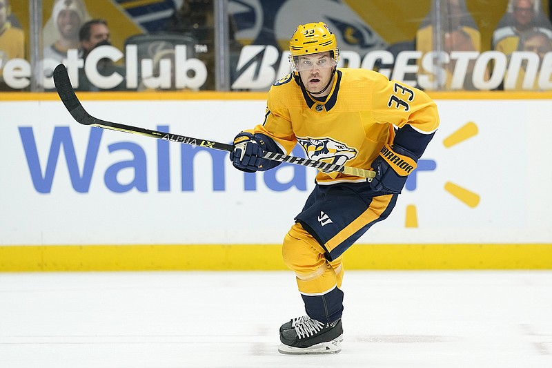 AP file photo by Mark Humphrey / The Nashville Predators have traded Viktor Arvidsson, who has spent his entire seven-year NHL career with the Tennessee team, to the Los Angeles Kings for a pair of draft picks.