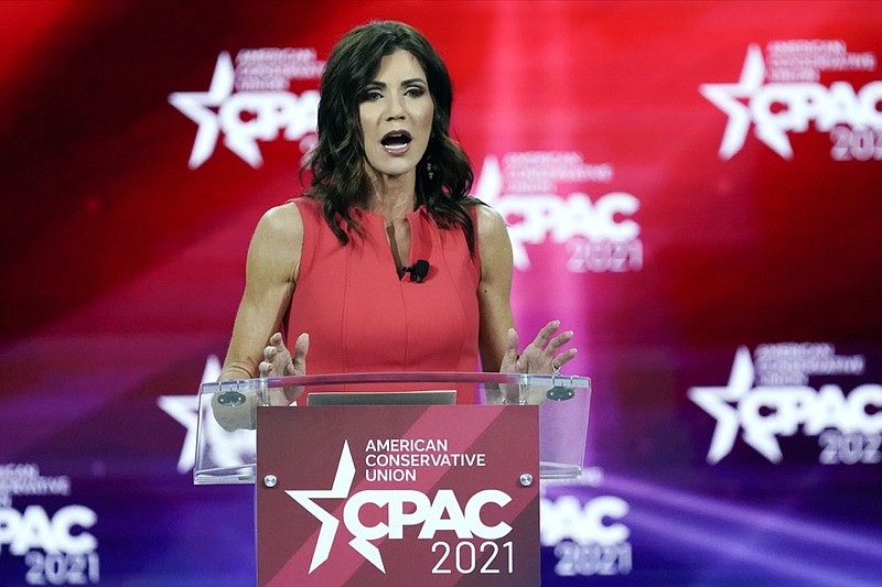 FILE - In this Feb. 27, 2021, file photo, South Dakota Gov. Kristi Noem speaks at the Conservative Political Action Conference (CPAC) in Orlando, Fla. (AP Photo/John Raoux, File)


