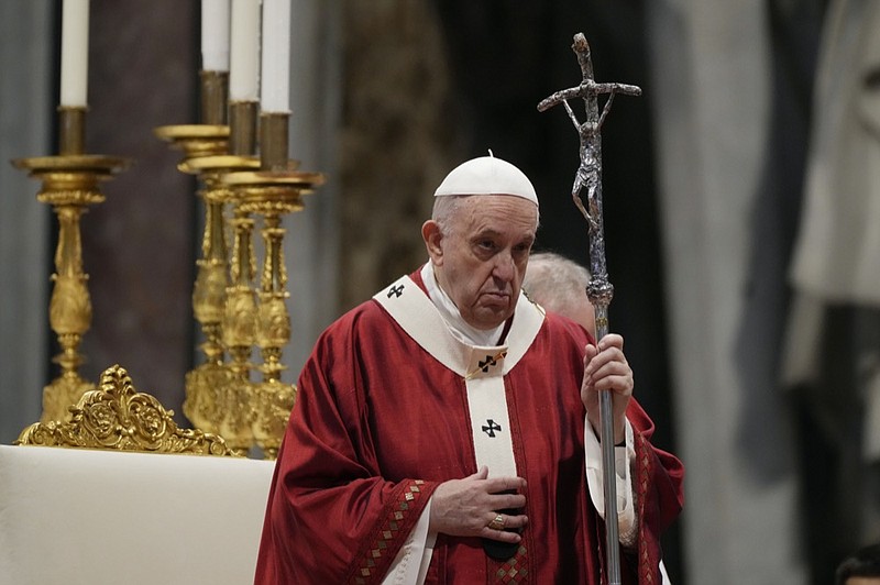 FILE - In this Tuesday, June 29, 2021 file photo, Pope Francis celebrates Mass during the Solemnity of Saints Peter and Paul, in St. Peter's Basilica at the Vatican. (AP Photo/Gregorio Borgia, File)


