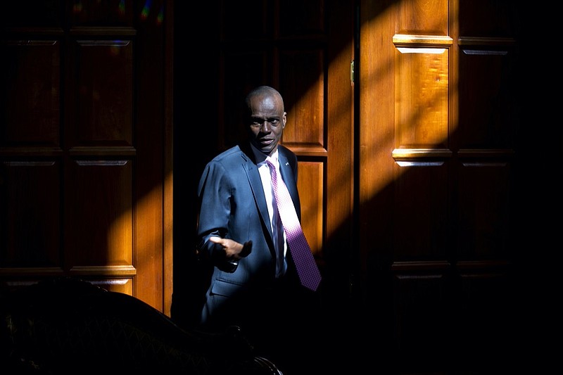 FILE - In this Feb. 7, 2020 file photo, Haitian President Jovenel Moise arrives for an interview at his home in Petion-Ville, a suburb of Port-au-Prince, Haiti. Moïse was assassinated in an attack on his private residence early Wednesday, July 7, 2021, and first lady Martine Moïse was shot in the overnight attack and hospitalized, according to a statement from the country's interim prime minister. (AP Photo/Dieu Nalio Chery, File)