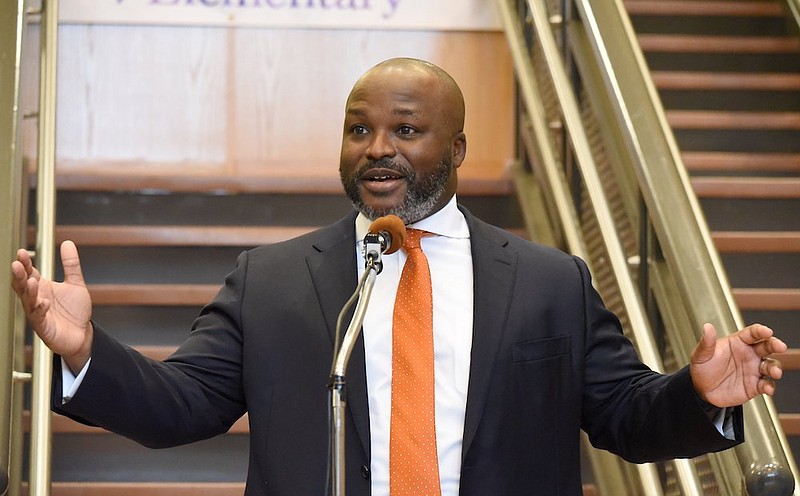 Staff Photo by Matt Hamilton / Hamilton County Schools Superintendent Dr. Bryan Johnson speaks at East Brainerd Elementary School on Friday, Jan. 8, 2021.