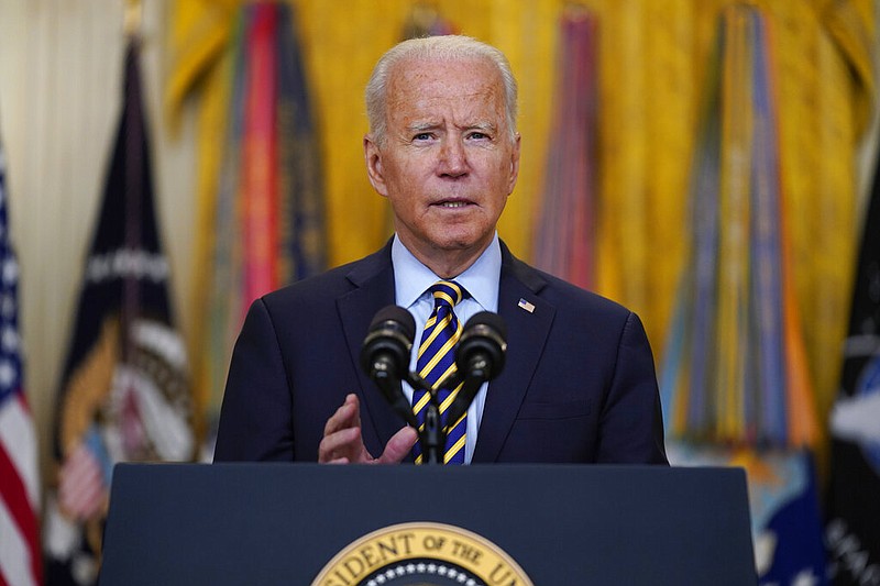 President Joe Biden speaks about the American troop withdrawal from Afghanistan, in the East Room of the White House, Thursday, July 8, 2021, in Washington. (AP Photo/Evan Vucci)