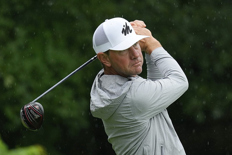 AP photo by Charlie Neibergall / Lucas Glover tees off on the second hole at TPC Deere Run during the final round of the John Deere Classic on Sunday in Silvis, Ill.