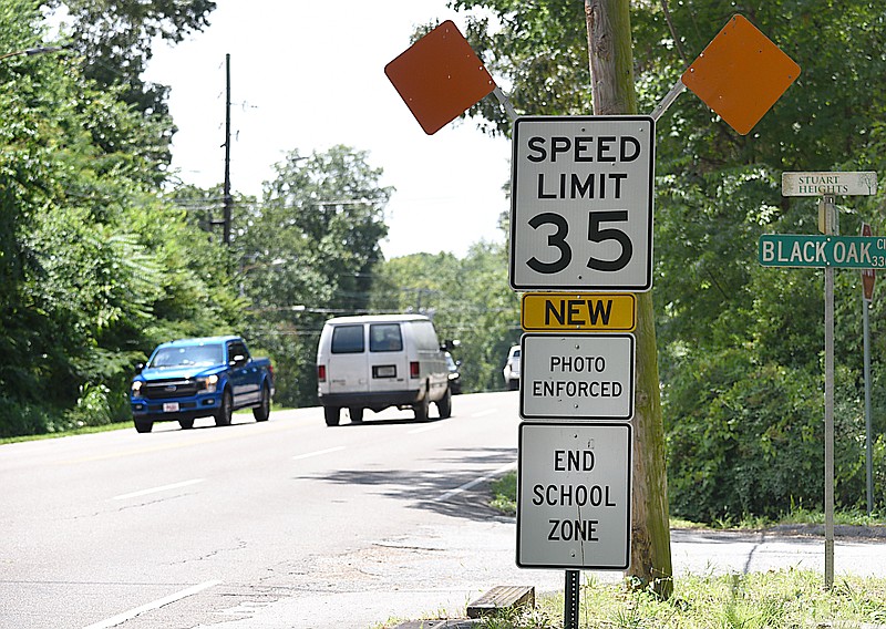 Staff Photo by Matt Hamilton / A sign indicates the speed limit on Hixson Pike near the intersection with Black Oak Circle in Chattanooga on Thursday, July 8, 2021.