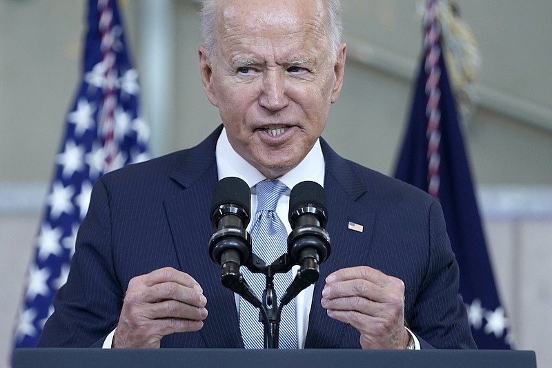 In this July 13, 2021, photo, President Joe Biden delivers a speech on voting rights at the National Constitution Center in Philadelphia. (AP Photo/Evan Vucci)