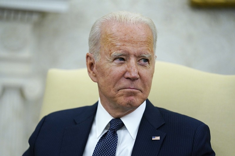 President Joe Biden meets with German Chancellor Angela Merkel in the Oval Office of the White House, Thursday, July 15, 2021, in Washington. (AP Photo/Evan Vucci)


