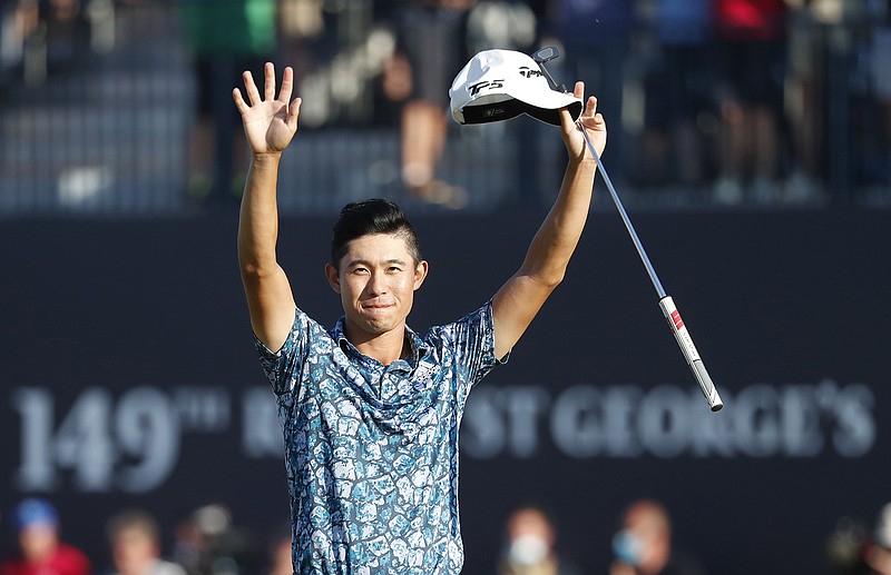 AP photo by Peter Morrison / Collin Morikawa celebrates on the 18th green at Royal St. George's Golf Club after winning the British Open on Sunday in Sandwich, England. It's the second major championship for the 24-year-old American, who won the 2020 PGA Championship, also on his first try.