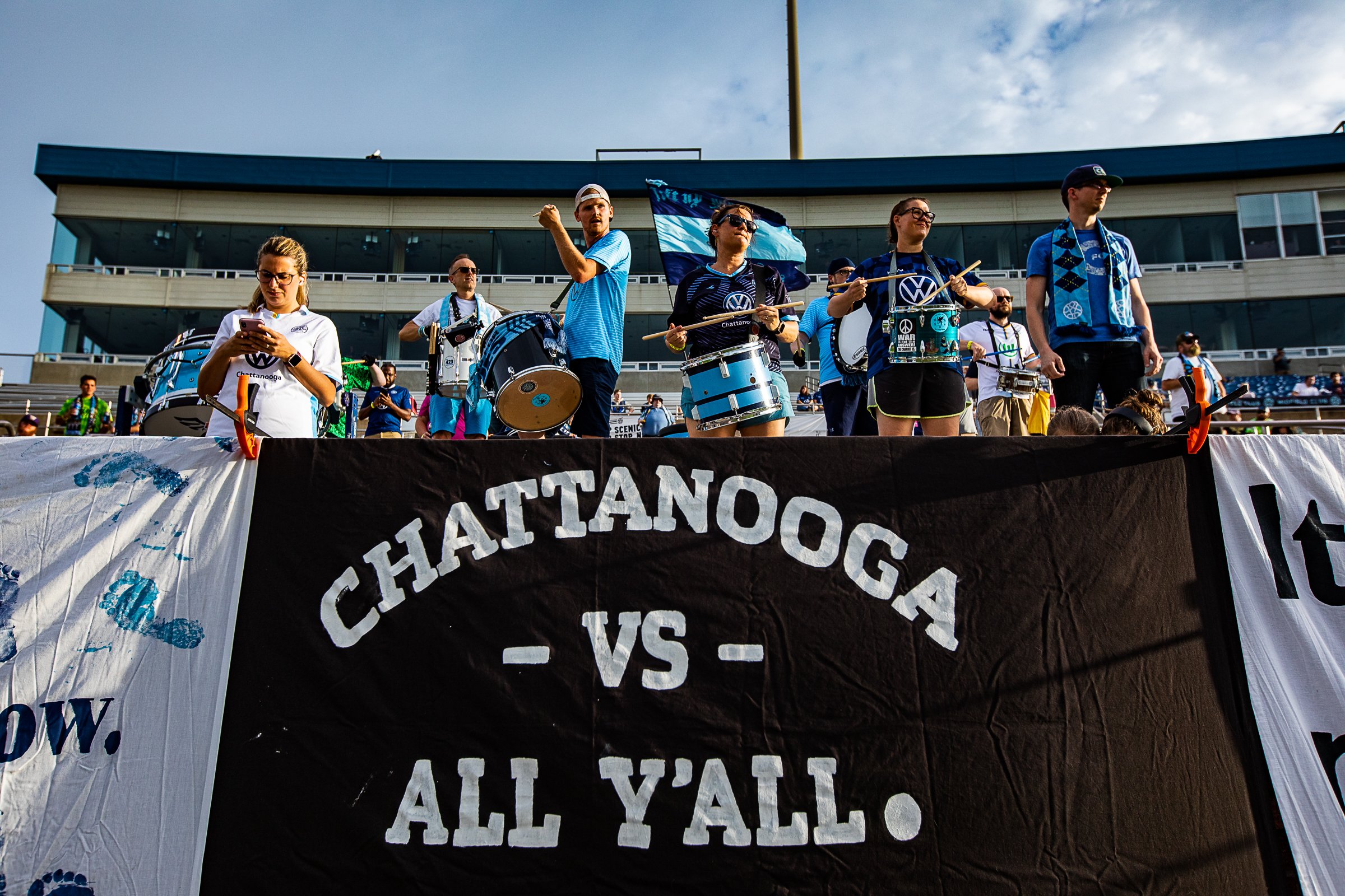 Staff photo by Troy Stolt / The Chattahooligan fan section is seen during CFC's match against Appalachian FC at Finley Stadium on Wednesday, July 7, 2021, in Chattanooga, Tenn.