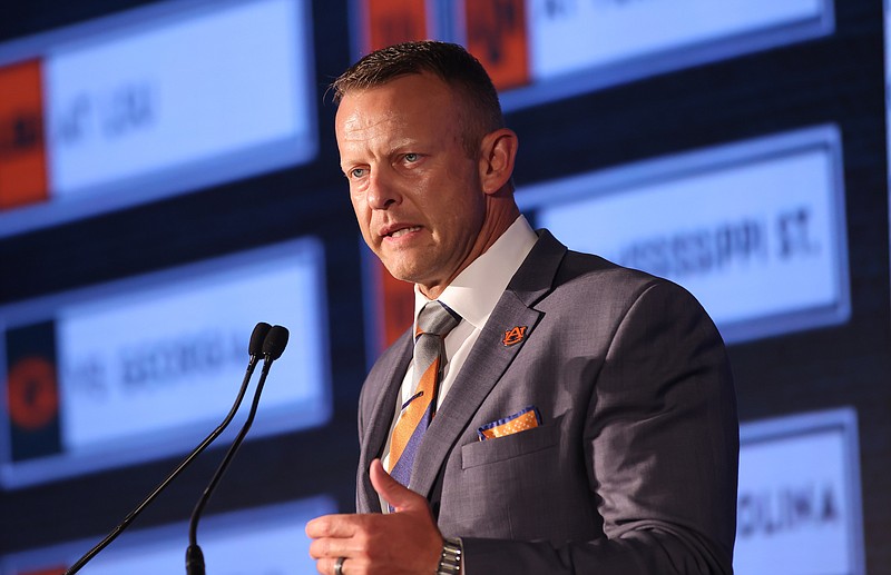 SEC photo by Jimmie Mitchell / Auburn first-year football coach Bryan Harsin said Thursday at SEC Media Days that he welcomes the pressure that accompanies guiding the Tigers.