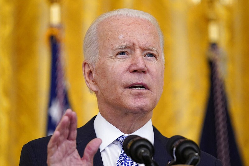 President Joe Biden speaks about COVID-19 vaccine requirements for federal workers in the East Room of the White House in Washington, Thursday, July 29, 2021. (AP Photo/Susan Walsh)