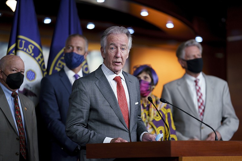 House Ways and Means Committee Chairman Richard Neal, D-Mass., joins other House Democratic leaders at a news conference with Speaker of the House Nancy Pelosi, D-Calif., at the Capitol in Washington, Friday, July 30, 2021. The Justice Department said today the Treasury Department must provide the House Ways and Means Committee former President Donald Trump's tax returns, apparently ending a long legal showdown over the records. (AP Photo/J. Scott Applewhite)