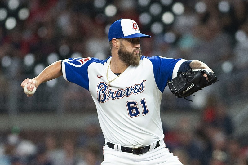 AP photo by Hakim Wright Sr. / Atlanta Braves reliever Shane Greene pitches during the ninth inning of Friday night's home game against the Milwaukee Brewers.