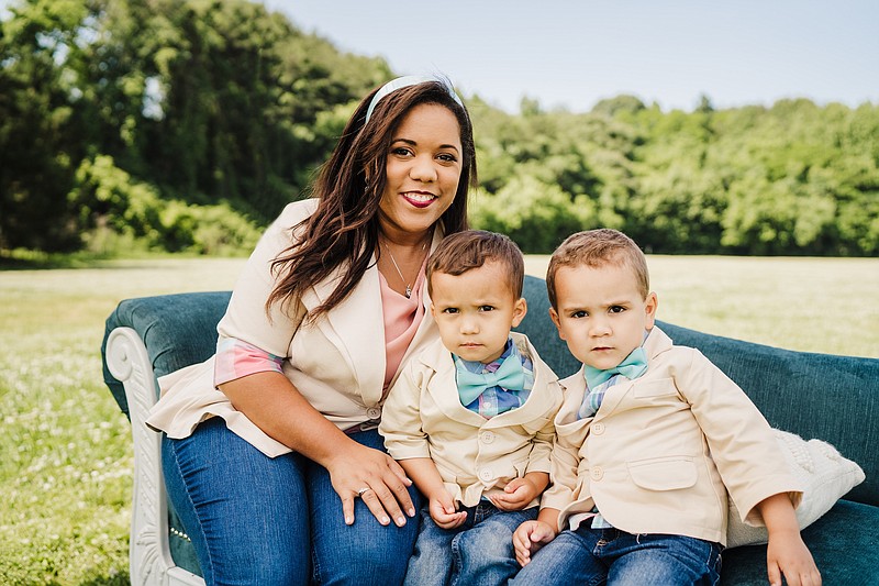 Brooke Bragger Photography / From left are Azurae, Matthew, 3, and Holt, 4, Johnson Redmond. "It turns out our second child looks exactly like my late husband," Redmond says.