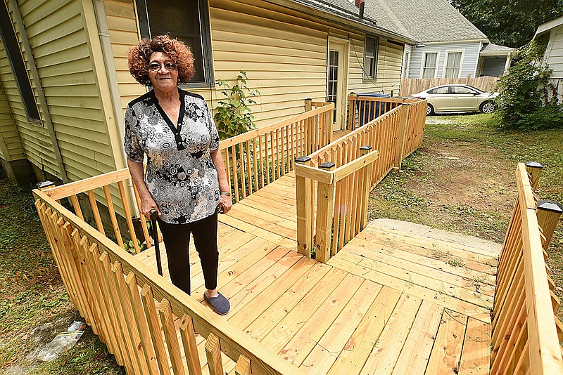 Staff photo by Matt Hamilton / Verdell Postell on the new ramp at her home.