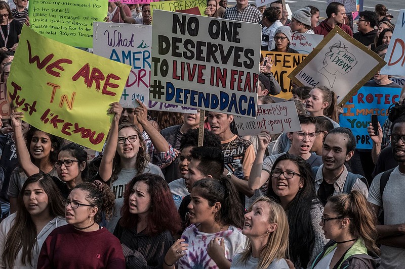 Protesters in front of U.S. Sen. Lamar Alexander's offices in Nashville in 2017. (Photo: John Partipilo)