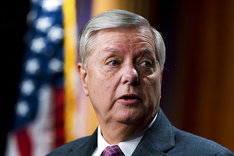 Sen. Lindsey Graham, R-S.C., speaks about the United States-Mexico border during a news conference at the Capitol in Washington, Friday, July 30, 2021. (AP Photo/Manuel Balce Ceneta)