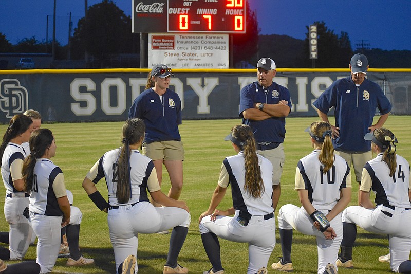Staff file photo by Patrick MacCoon / Former Soddy-Daisy softball assistant Rickey Ritchie, middle, has been hired as head coach at Hixson.