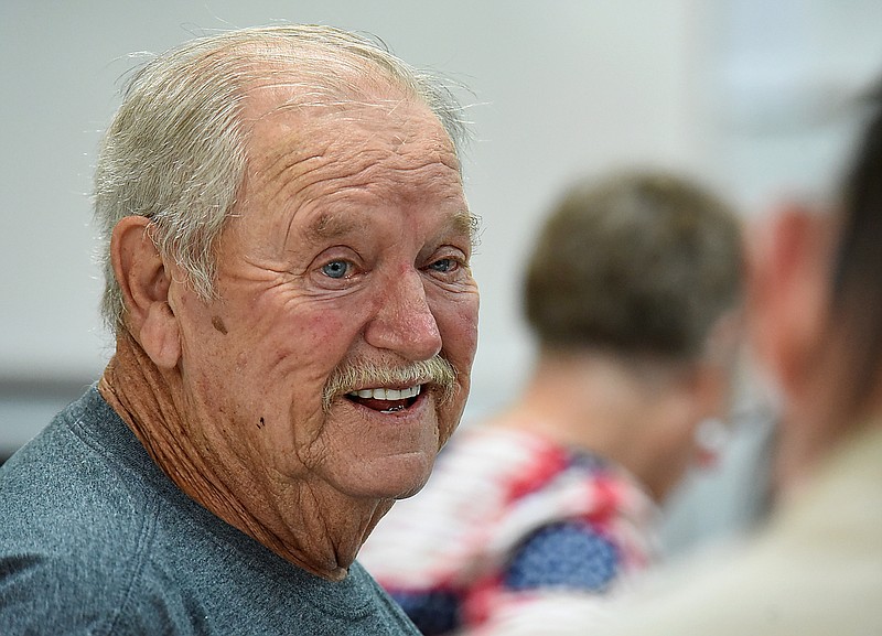 Staff Photo by Matt Hamilton / Clyde Howard shares a laugh with Leon Ricker at the Meigs County Senior Adult Center in Decatur on Monday, July 26, 2021. 