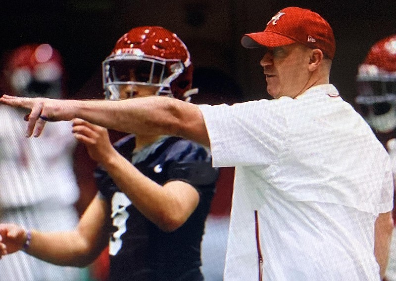 Alabama photo by Kent Gidley / New Alabama offensive coordinator Bill O'Brien feels like a "rookie coach" and is thrilled to have the challenge of working with sophomore quarterback Bryce Young.