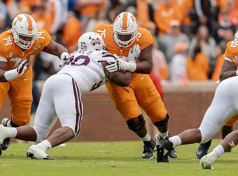 Tennessee Athletics photo / Tennessee fifth-year senior Jerome Carvin has 17 career starts at guard for the Volunteers but has been getting a lot of work at center this preseason.