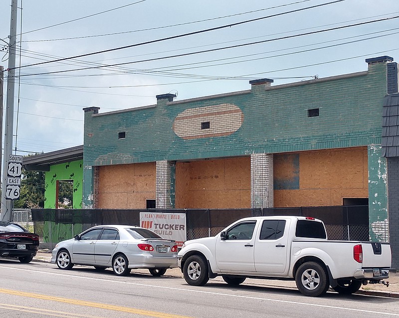 Staff photo by Mike Pare / Work is underway at Main and Cowart streets on Chattanooga's Southside where a new restaurant, Hello Monty, is to open in October.