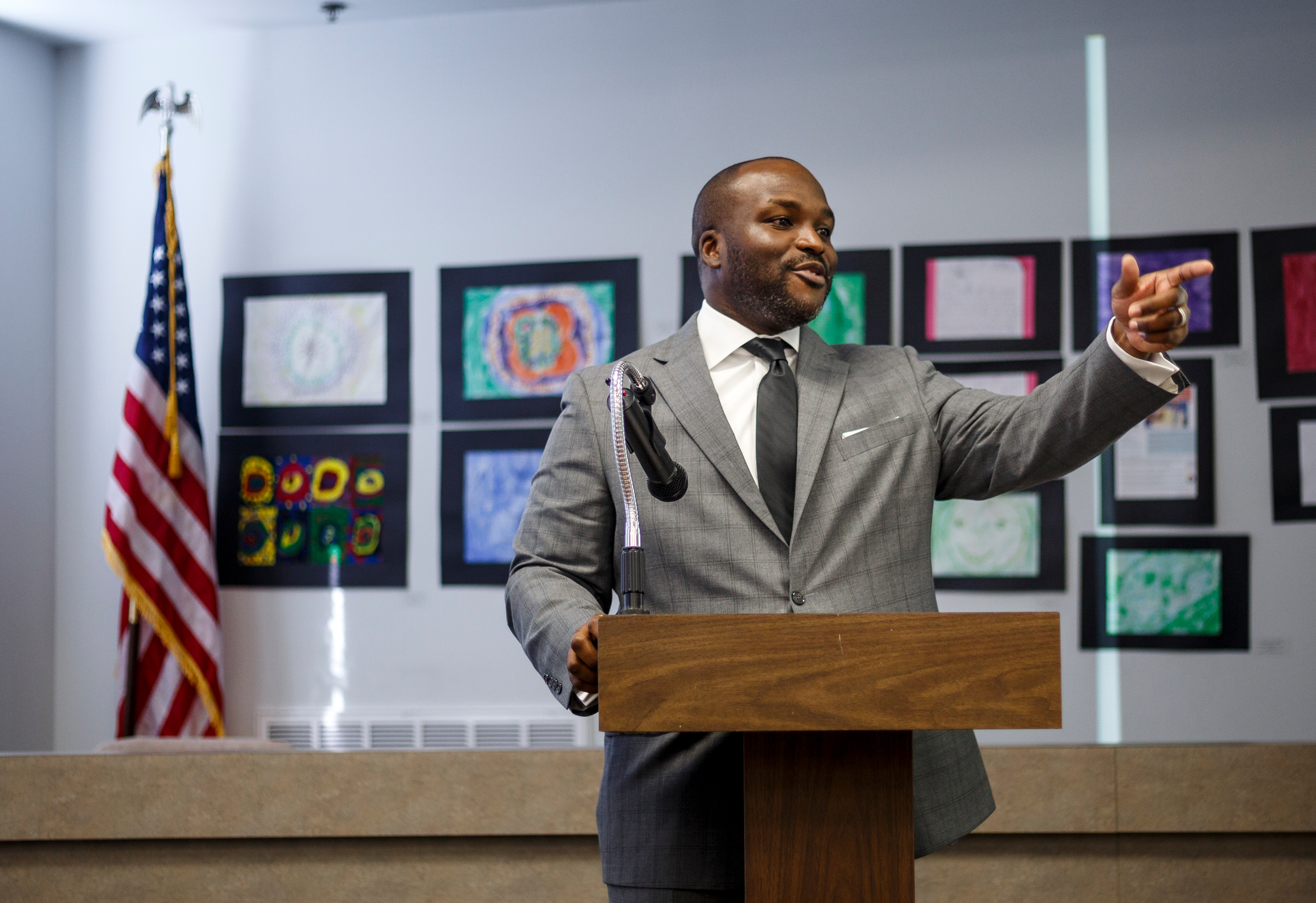 Hamilton County Schools superintendent Bryan Johnson gives a "State of Our Schools" address to the Hamilton County Council of PTAs in the Hamilton County Department of Education board room on Wednesday, Oct. 18, 2017, in Chattanooga, Tenn.