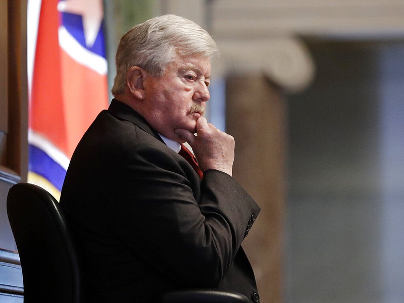 Lt. Gov. Randy McNally, R-Oak Ridge, listens to debate on school voucher legislation Wednesday, May 1, 2019, in Nashville. (AP Photo/Mark Humphrey)