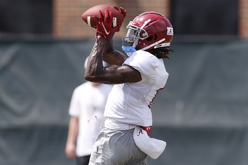 Alabama photo by Kent Gidley / Alabama junior receiver Jameson Williams, a transfer from Ohio State, has impressed Nick Saban this month in Tuscaloosa.