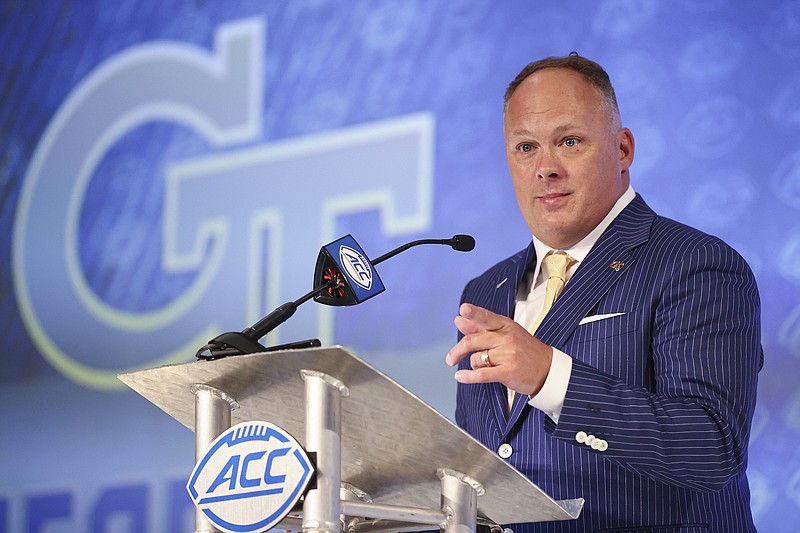 AP photo by Nell Redmond / Georgia Tech football coach Geoff Collins, shown during ACC Media Days in July in Charlotte, N.C., is preparing for his third season with the Yellow Jackets after going 3-9 in his debut campaign and 3-7 last year.