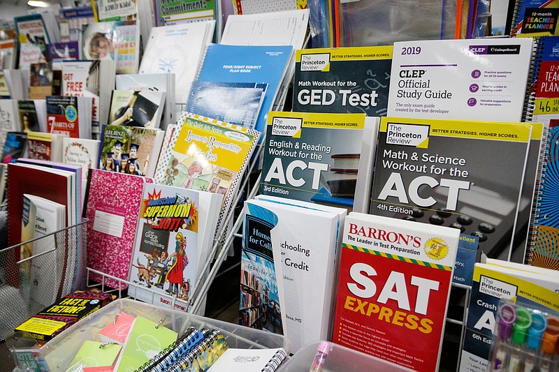 Staff photo / ACT and SAT prep books are sold at the Chattanooga Homeschool Expo hosted by the Chattanooga Homeschool Association at Camp Jordan Arena on July 20, 2019, in Chattanooga.