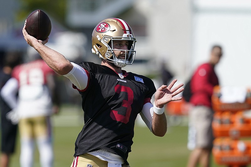 San Francisco 49ers quarterback Josh Rosen throws a pass at NFL training camp in Santa Clara, Calif., on Aug. 10.