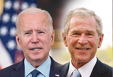 File photo / President Joe Biden, left and President George W. Bush are shown in this composite photo.