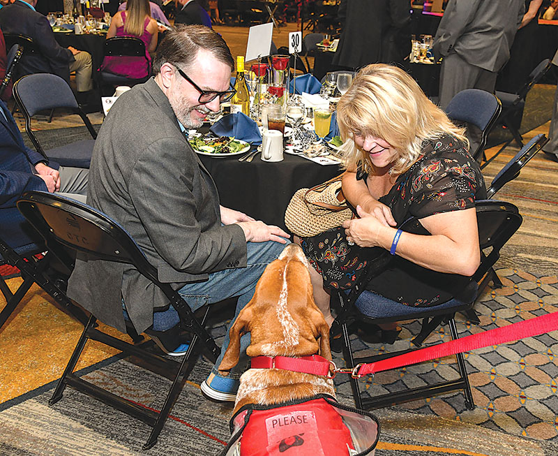 Photo by Mark Gilliland / "Rayne" gets a treat from Shane Sexton and Lisa Miller.