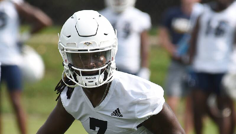 Staff photo by Matt Hamilton / UTC defensive back Rashun Freeman practices Aug. 4 at Scrappy Moore Field. Freeman, who starred in high school for Ooltewah, is in his sixth year of college football and eager for a strong finish to his time with the Mocs.