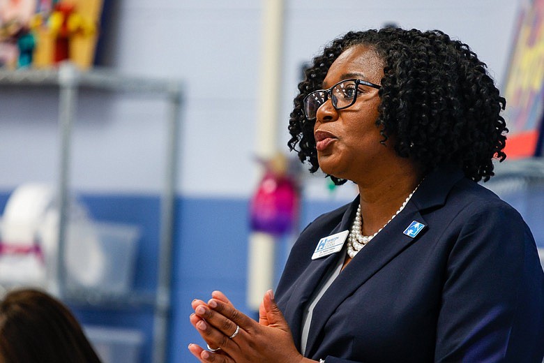 Staff Photo By Troy Stolt / Dr. Nakia Towns, interim superintendent of Hamilton County Schools, speaks during a presentation about test scores for the 2020-2021 school year at Woodmore Elementary School last month.