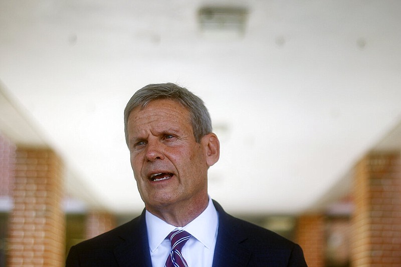 Gov. Bill Lee speaks to local media at the front of McConnell Elementary School on Wednesday, Aug. 11, 2021, in Hixson, Tenn. (Troy Stolt/Chattanooga Times Free Press)