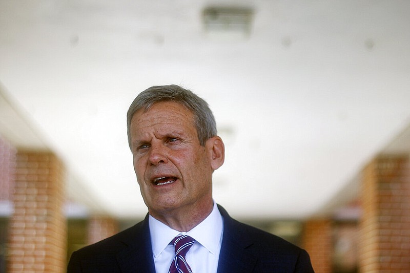 Gov. Bill Lee speaks to local media at the front of McConnell Elementary School on Wednesday, Aug. 11, 2021, in Hixson, Tenn.(Troy Stolt/Chattanooga Times Free Press)