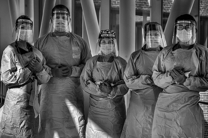 COVID-19 nurses at Vanderbilt University Medical Center protect themselves with protective gear. (Photo by John Partipilo / Tennessee Lookout