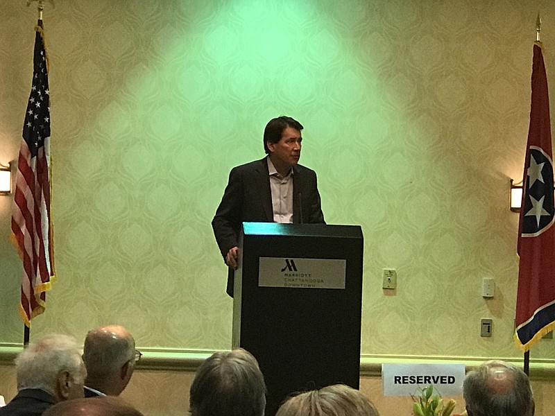 Photo by Dave Flessner / U.S. Sen. Bill Hagerty addresses Chattanooga supporters during a speech Wednesday at the downtown Marriott Hotel.