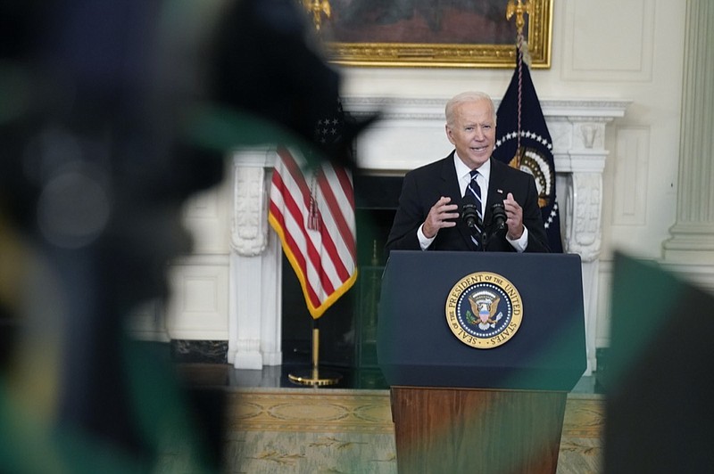 President Joe Biden speaks in the State Dining Room at the White House, Thursday, Sept. 9, 2021, in Washington. (AP Photo/Andrew Harnik)


