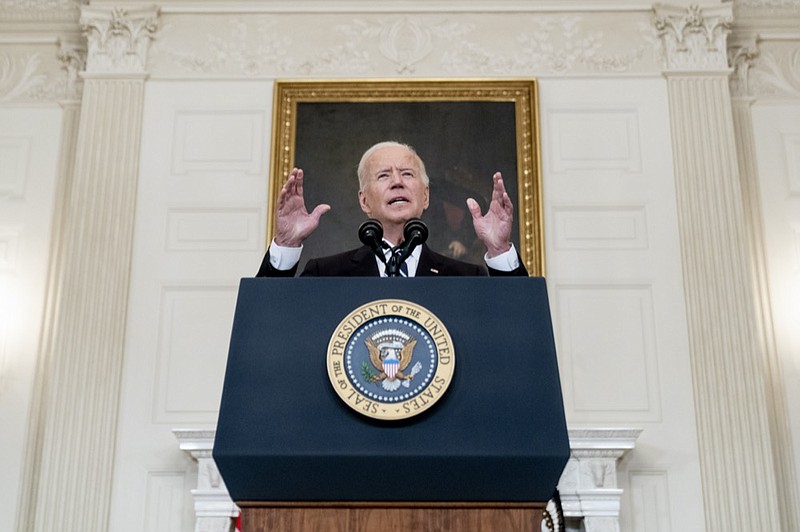 President Joe Biden speaks in the State Dining Room at the White House, Thursday, Sept. 9, 2021, in Washington. (AP Photo/Andrew Harnik)


