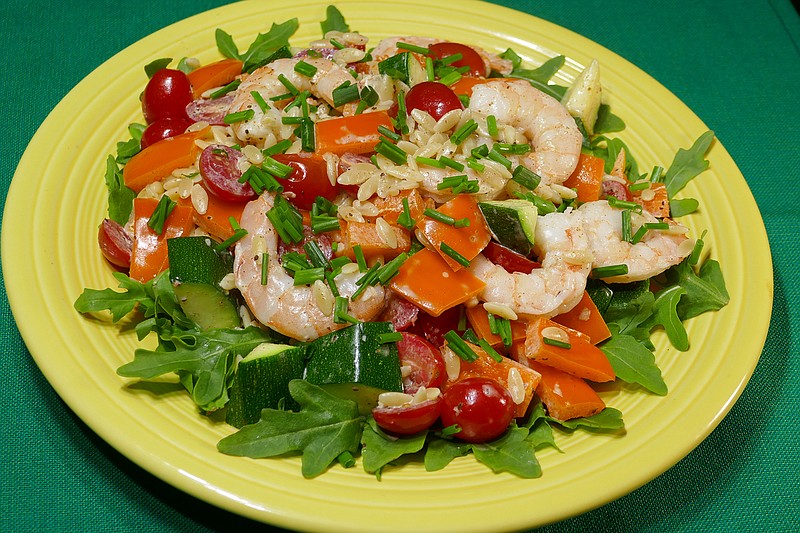 Summer Shrimp Pasta Salad uses orzo rather than a heavier pasta. / Photo by Linda Gassenheimer/TNS