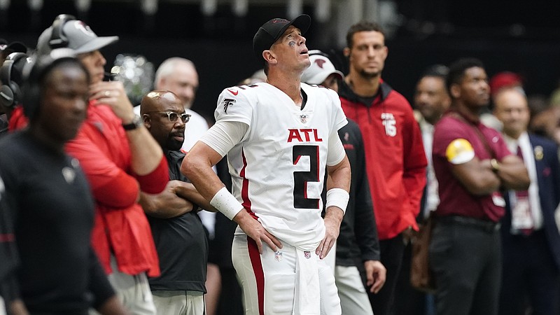 AP photo by John Bazemore / Atlanta Falcons quarterback Matt Ryan (2) watches a replay from the sideline during the second half of the team's season-opening loss to the Philadelphia Eagles on Sept. 12.