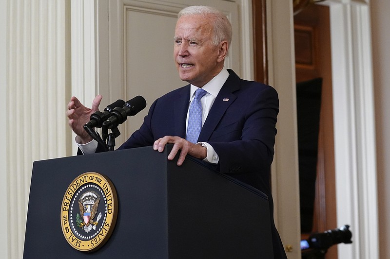 (AP Photo/Evan Vucci / President Joe Biden speaks about the end of the war in Afghanistan from the State Dining Room of the White House on Aug. 31, 2021, in Washington.