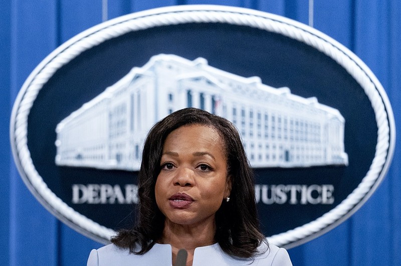 FILE - In this Aug. 5, 2021 file photo, Assistant Attorney General for Civil Rights Kristen Clarke speaks at a news conference at the Department of Justice in Washington. (AP Photo/Andrew Harnik)


