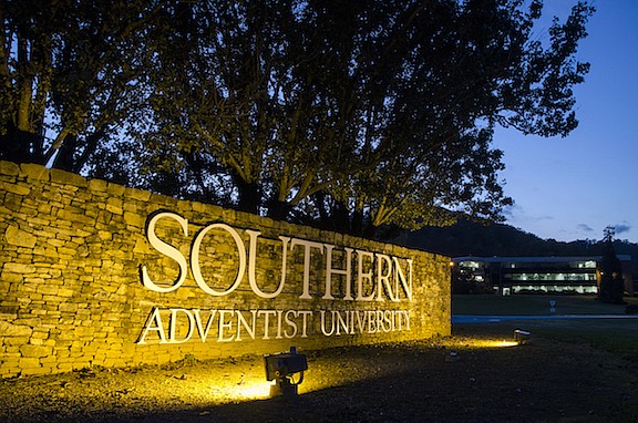 Staff file Photo / A sign welcomes visitors to Southern Adventist University in Collegedale, Tenn.