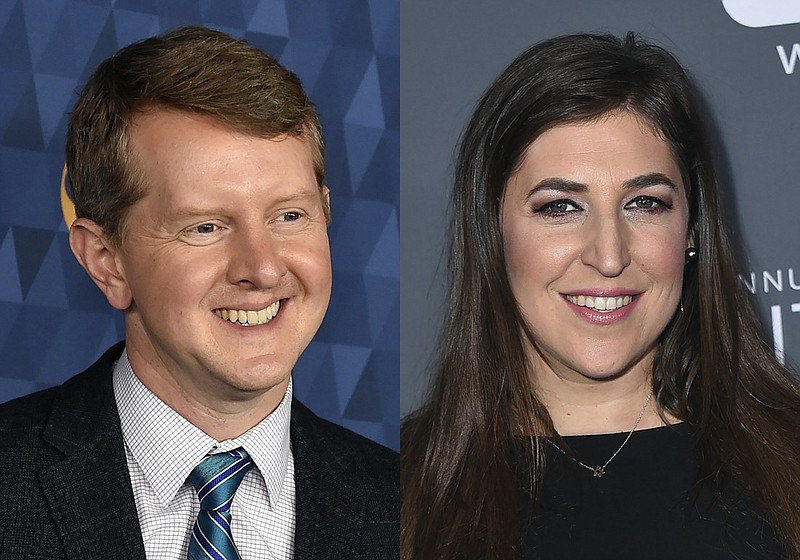 Ken Jennings appears at the 2020 ABC Television Critics Association Winter Press Tour in Pasadena, Calif., on Jan. 8, 2020, left, and actress Mayim Bialik appears at the 23rd annual Critics' Choice Awards in Santa Monica, Calif., on Jan. 11, 2018. Jennings and Bialik will split "Jeopardy!" hosting duties for the remainder of the game show's 38th season. (AP Photo)
