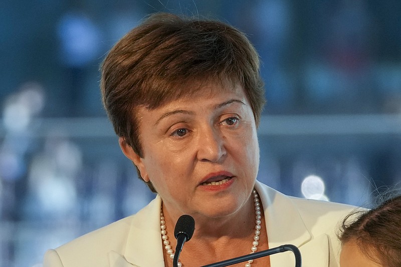 FIEL - In this Sept. 6, 2021, file photo, Kristalina Georgieva, managing director of the International Monetary Fund, delivers a speech during the opening ceremony for the Floating Office where a high-level dialogue on climate adaptation takes place in Rotterdam, Netherlands. The World Bank is canceling a prominent report on business conditions around the world after investigators found staff members were pressured by the bank's leaders to alter data about China and some other governments. Georgieva said she disagreed with the findings. (AP Photo/Peter Dejong, File)